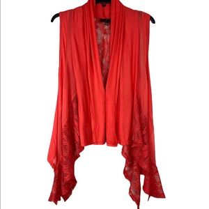 Fenn Wright Manson Sleeveless Lace Flyaway Open Cardigan Large Burnt Orange EUC